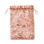 Gold Stamping Rose Flower Rectangle Organza Gift Bags, Jewelry Packing Drawable Pouches