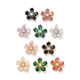 Glass Charms, with Brass Findings, Flower Charm