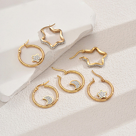 Стильный 201 из нержавеющей стали горный хрусталь серьги обруча, золотые