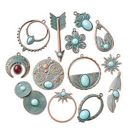 Сплав с синтетических бирюзовых подвесками, красная медь и зеленая патина