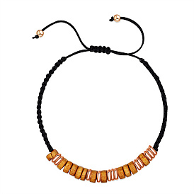 Natural Wood Disc Braided Bead Bracelet, Adjustable Bracelet
