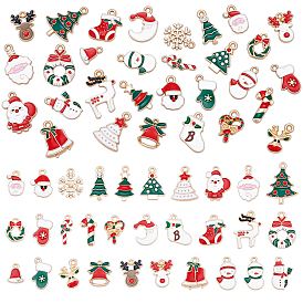 60 шт. Подвески из сплава эмали, золотой свет, подвески в виде Санта-Клауса/рождественской елки/оленя