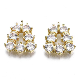 Brass Inlaid Clear Cubic Zirconia Pendants, Cadmium Free & Nickel Free & Lead Free, Trapezoid