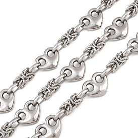 304 Stainless Steel Byzantine Chains & Heart Link Chain, Unwelded, with Spool