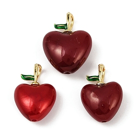 Латунь эмаль подвески, яблоко, с ABS имитации жемчуга, без свинца и без кадмия, долговечный, стойки покрытие, реальный 18 k позолоченный