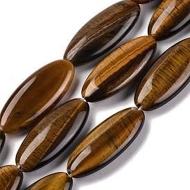 Natural Tiger Eye Beads Strands, Flat Oval