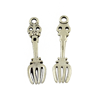 Tibetan Style Zinc Alloy Pendant Rhinestone Settings, Fork, Lead Free & Cadmium Free, 34.4x8.5x3mm, Hole: 2mm, Fit for 1mm Rhinestone, about 333pcs/500g