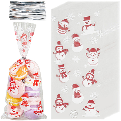 100шт. рождественские печатные целлофановые пакеты для конфет из полипропилена, прямоугольные, с проволочными стяжками