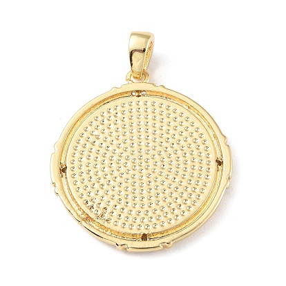 Brass Micro Pave Cubic Zirconia Pendants, Long-Lasting Plated, Real 18K Gold Plated, Cadmium Free & Lead Free, Flat Round
