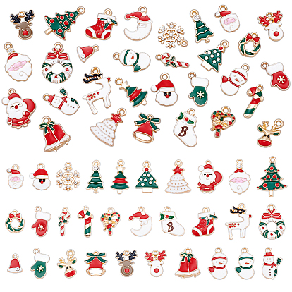 60 шт. Подвески из сплава эмали, золотой свет, подвески в виде Санта-Клауса/рождественской елки/оленя