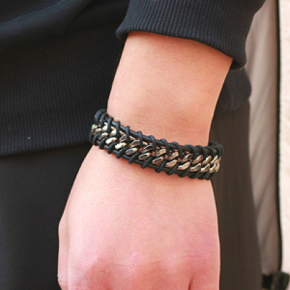 Imitation Leather Cord Bracelets, with Alloy Findings, Platinum