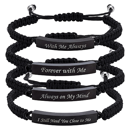 4 pièces 4 styles bracelets à maillons en acier inoxydable pour urnes funéraires, Bracelet ajustable en cordon tressé de polyester pour femmes et hommes, rectangle avec mot