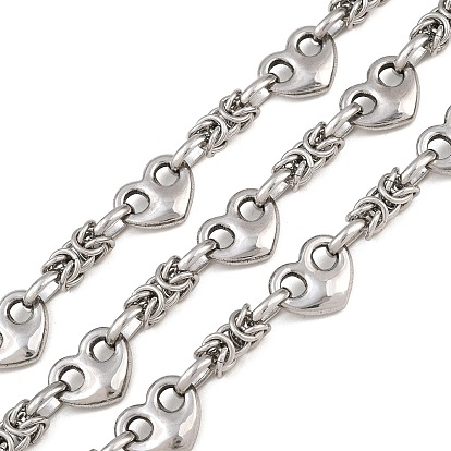 304 Stainless Steel Byzantine Chains & Heart Link Chain, Unwelded, with Spool