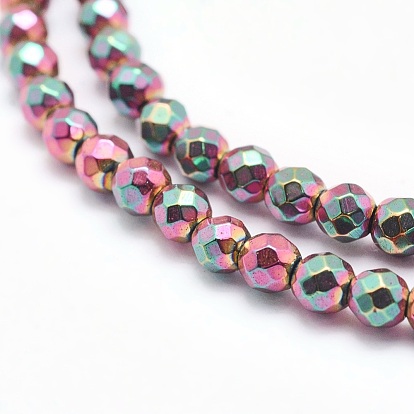 Electroplate Non-magnetic Synthetic Hematite Beads Strands, Faceted, Round