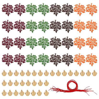 Otoño diy hoja de arce árbol fieltro adornos colgantes, con campana y cuerda, para la decoración del día de acción de gracias en el hogar