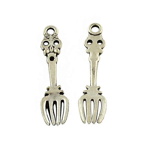 Tibetan Style Zinc Alloy Pendant Rhinestone Settings, Fork, Lead Free & Cadmium Free, 34.4x8.5x3mm, Hole: 2mm, Fit for 1mm Rhinestone, about 333pcs/500g
