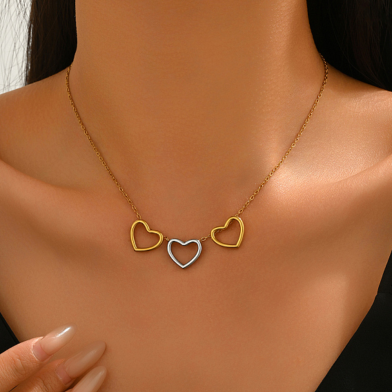 Двухцветные подвески в виде тройного сердца из нержавеющей стали для женщин.