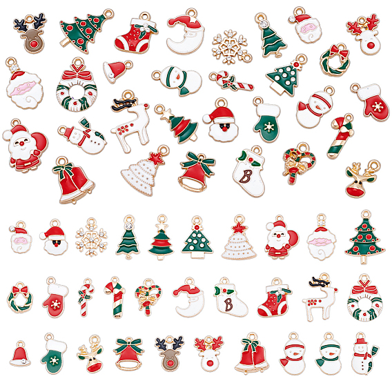 60 шт. Подвески из сплава эмали, золотой свет, подвески в виде Санта-Клауса/рождественской елки/оленя