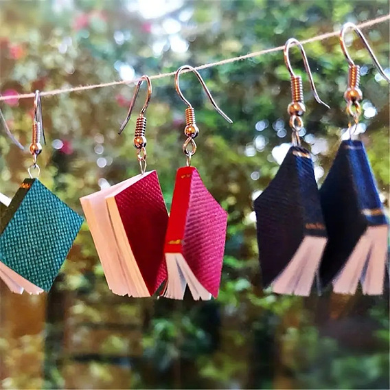 Серьги-подвески из сплава с бумажной книгой, золотые