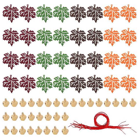 Autumn DIY Maple Leaf Tree Felt Hanging Ornaments, with Bell and Rope, for Home Thanksgiving Day Decoration