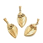 304 Stainless Steel with Rhinestone Pendants, with 201 Stainless Steel Snap On Bails, Ion Plating(IP), Leaf Charms, Golden