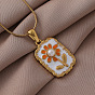 316 хирургическая нержавеющая сталь, эмаль, искусственный жемчуг, прямоугольник с цветочным кулоном, женское ожерелье, белый и темно-оранжевый