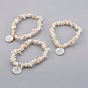 White Shell Chip Beads Charm Stretch Bracelets, with Freshwater Shell Pendants