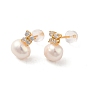 Sterling Silver Dangle  Earrings, with Natural Pearl, Cubic Zirconia, Jewely for Women, Half Round