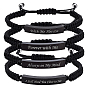 4 pièces 4 styles bracelets à maillons en acier inoxydable pour urnes funéraires, Bracelet ajustable en cordon tressé de polyester pour femmes et hommes, rectangle avec mot