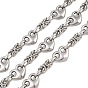 304 Cadenas bizantinas de acero inoxidable y cadena con eslabones en forma de corazón, sin soldar, con carrete