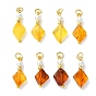 Подвески из натурального янтаря и жемчуга из раковин., с латунной фурнитурой , ромб прелести