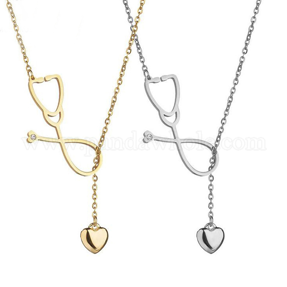 China Factory Shegrace Stainless Steel Lariat Necklaces With Lobster Claw Clasps And Cable Chains Stethoscope And Heart 19 69 Inches 50cm In Bulk Online Pandawhole Com