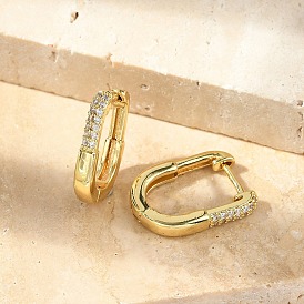 Овальные серьги-кольца из латуни с микропаве из прозрачных кубических цирконий, без свинца и без кадмия, долговечный