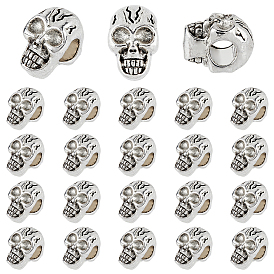 50Pcs Skull Alloy European Beads, Large Hole Beads