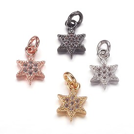 Brass Micro Pave Cubic Zirconia Pendants, for Jewish, Star of David Charms
