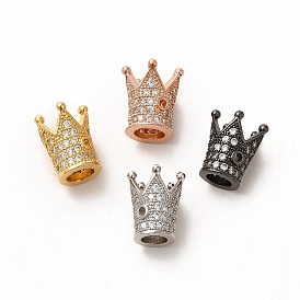 Rack Plating Brass Micro Pave Cubic Zirconia Beads, Long-Lasting Plated, Cadmium Free & Lead Free, Crown