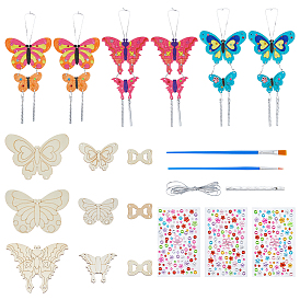 Наборы для изготовления деревянных ветряных колокольчиков в форме бабочек своими руками, включая алюминиевую трубку, смола горный хрусталь наклейки, пластиковая кисть для рисования