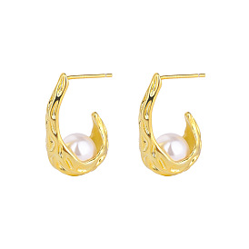Irregular Texture Fold Pearl Earrings, Minimalist Geometric Personality Jewelry.
