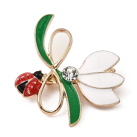 Flower & Ladybug Enamel Pins, Alloy & Glass Rhinestone Brooch for Women, with Brass Pins