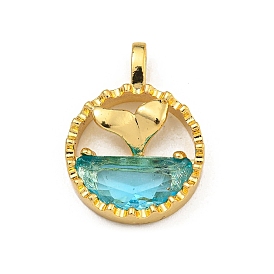 Rack Plating Glass Pendants, with Brass Findings, Long-Lasting Plated, Flat Round