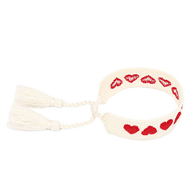 Embroidery Heart Bracelet Woven Bracelet Finished Valentine's Day Bracelet Fashion Tassel Bracelet Gift Girl