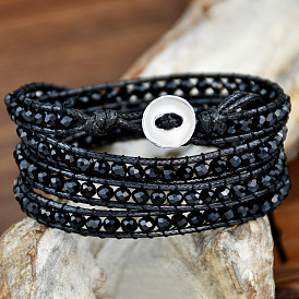 Boho Handmade Crystal Bracelet - Ethnic Style, Adjustable, Multi-layered Wrap Wristband.