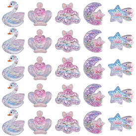 40шт 5 стили прозрачная смола декоден кабошоны, пайетками, разноцветные