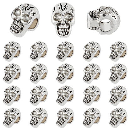50Pcs Skull Alloy European Beads, Large Hole Beads