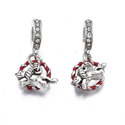 Rack Plating Alloy Enamel European Dangle Charms, Large Hole Pendants, with Crystal Rhinestone, Cadmium Free & Nickel Free & Lead Free, Lion, Platinum