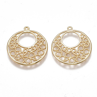 Brass Filigree Pendants, Flat Round, Nickel Free
