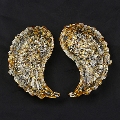 Wing Shape Resin with Natural Mixed Gemstone Chips Inside Jewelry Display Plate, Cosmetics Organizer Storage Tray