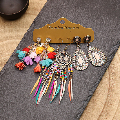 Earrings Multi-Piece Set Accessories Boho Style Tassel Flower Earrings Drop Earrings