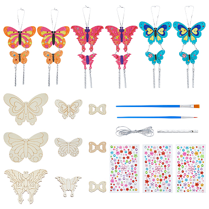 Наборы для изготовления деревянных ветряных колокольчиков в форме бабочек своими руками, включая алюминиевую трубку, смола горный хрусталь наклейки, пластиковая кисть для рисования