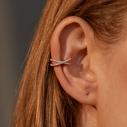 Minimalist Geometric Ear Cuff with Zirconia Stones, No Piercing Earrings for Chic and Edgy Look - X Crossed Ear Clip